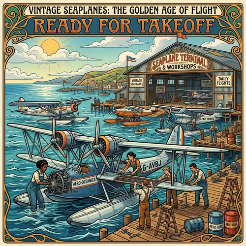 Vintage Seaplane Industry Illustration from Early 20th Century