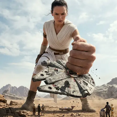 Giantess Rey Skywalker: Crushing Ship in Her Fist