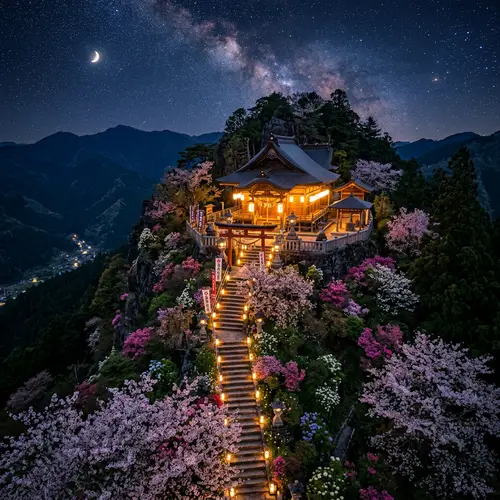 Japanese Shrine on a Mountain at Night - Serene Beauty