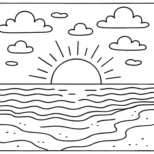 Playful Cartoon Sunset Ocean Art Print