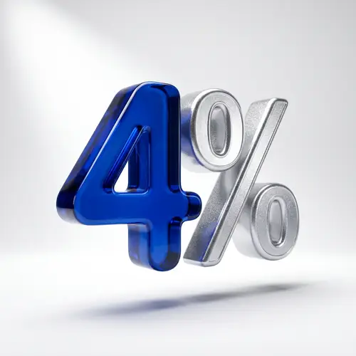 3D Number 4% Art: Royal Blue & Shimmering Silver Design