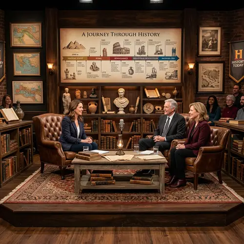Historical Talk Show Studio Set - Ancient Artifacts, Maps, & Old Books