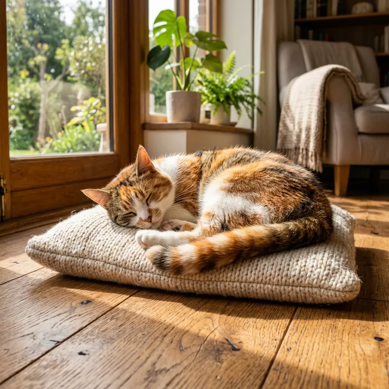 Beautiful White Cat Relaxing on Cushion