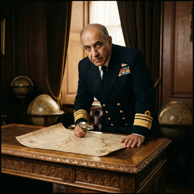 Regal Middle-Eastern Man Studying Detailed Map with Authority