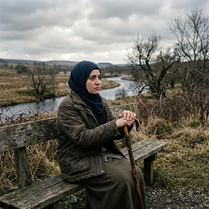 Veiled Girl with Arthritis in a Sad Countryside Veiled Girl with Arthritis in a Sad Countryside