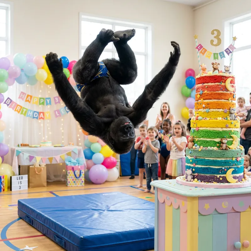 Gorilla Gymnastics & Rainbow Cake for 3-Year-Old Parties Gorilla Gymnastics & Rainbow Cake for 3-Year-Old Parties