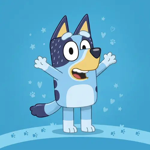 Bluey Cartoon Dog Drawing on Blue Background