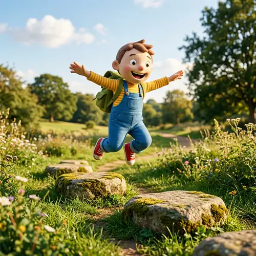 Joyful Humanoid Character Leaping with Enthusiasm