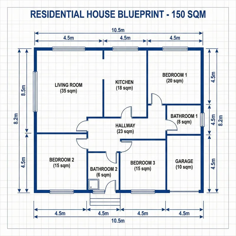 Detailed Architectural Layout for 150 sqm Residence
