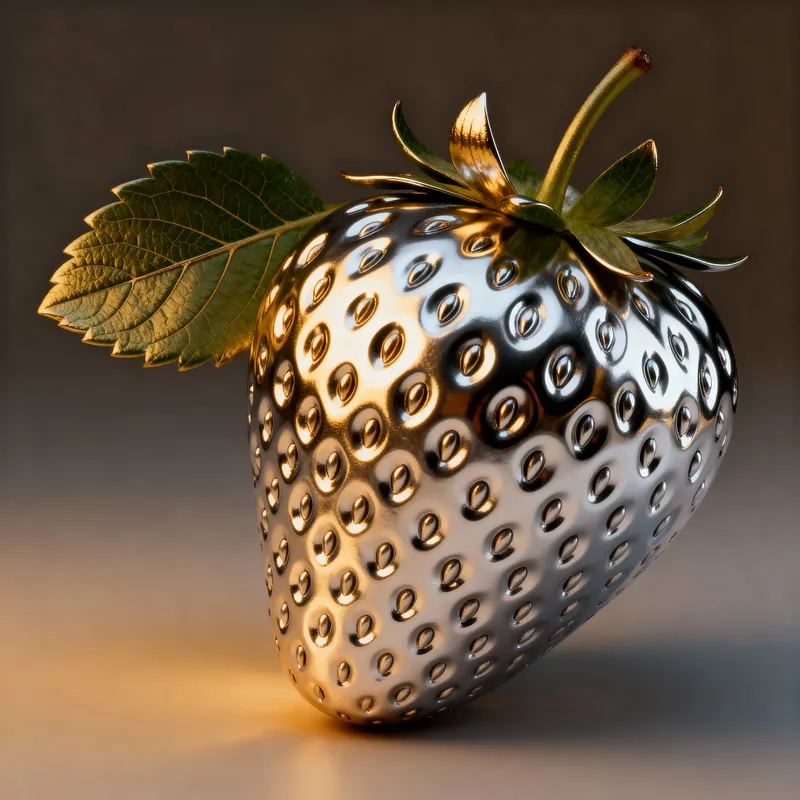 Luxurious Metallic Silver Strawberry Art
