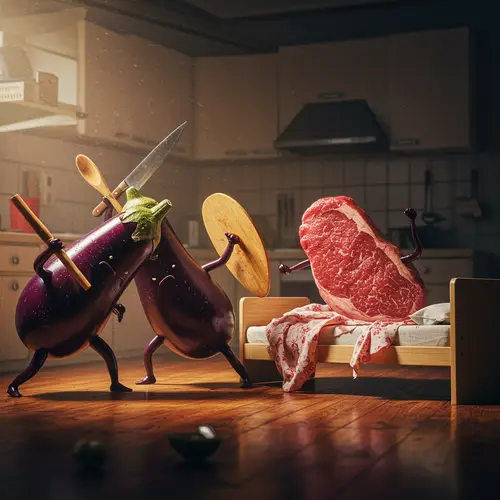 Epic Eggplants Battle: A Stake Saves the Day!