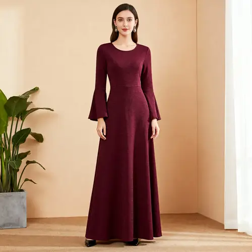 Modest Long Dress Pattern with Bell Sleeves
