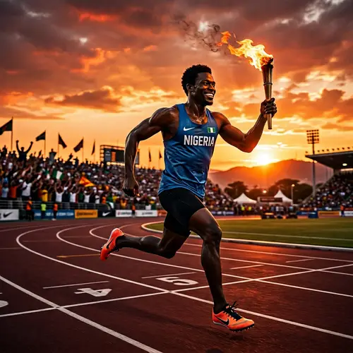 Inspiring Black Man Running with a Torch