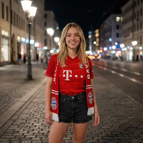 Sydney Sweeney in Bayern Munich Outfit at Night