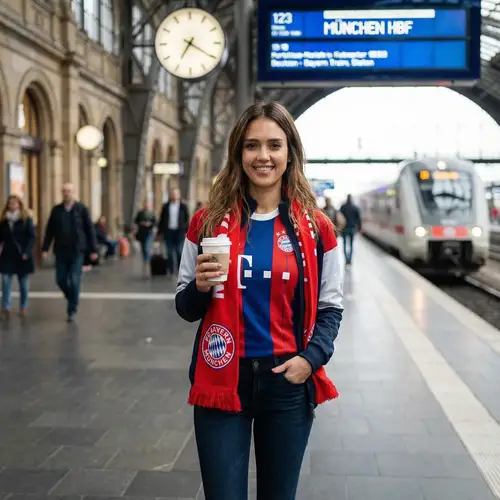 Jessica Alba in Bayern Munich Outfit at Train Station