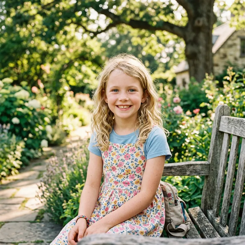 Cute 9-Year-Old Blonde Girl with Blue Eyes