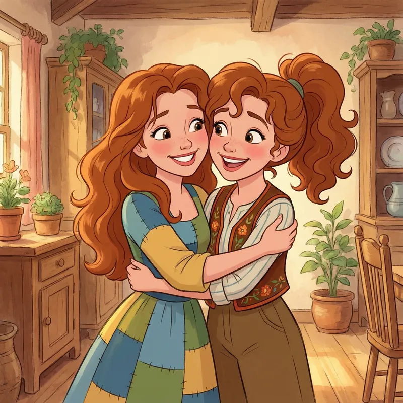 Sisters in a Heartwarming Animated Scene