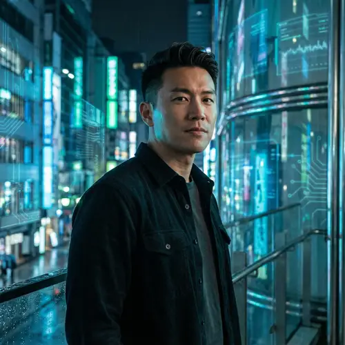 Professional Asian Male Portrait in Cyberpunk Style
