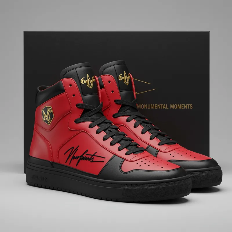 Monumental Moments: Red & Black High Top Sneakers