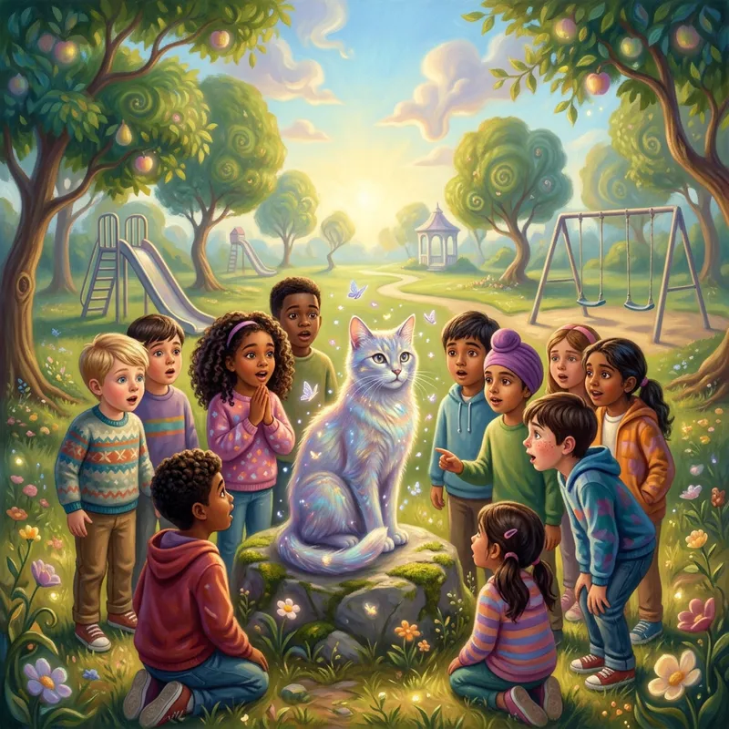 Surreal Cat in a Park: Astonishing Children