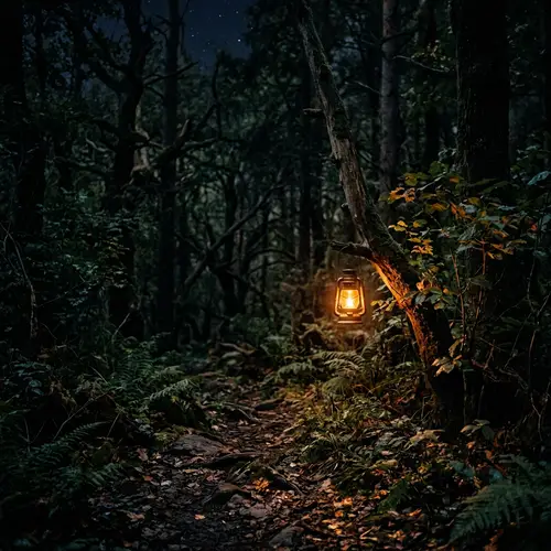 Small Lantern Lighting Up Mysterious Forest