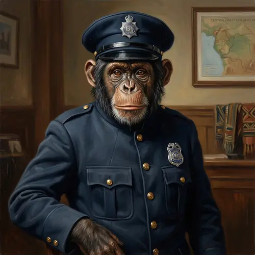 Chimpanzee in Ethnic Police Uniform | Art Portrait