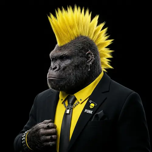 Punk Gorilla Portrait in Vantablack Suit with Mohawk
