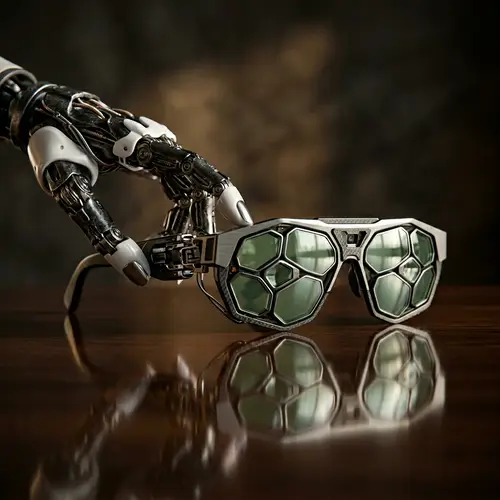 Futuristic Smart Glasses Held by Robot Hand