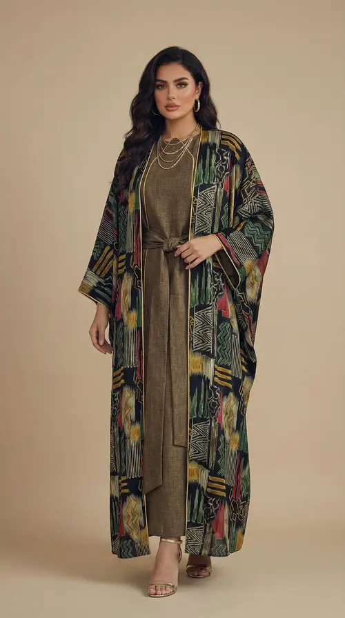 Stunning Geometric Kimono Jacket Set - Silk Fashion