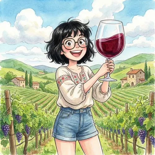Ghibli Caricature of a Vineyard Girl with Wine