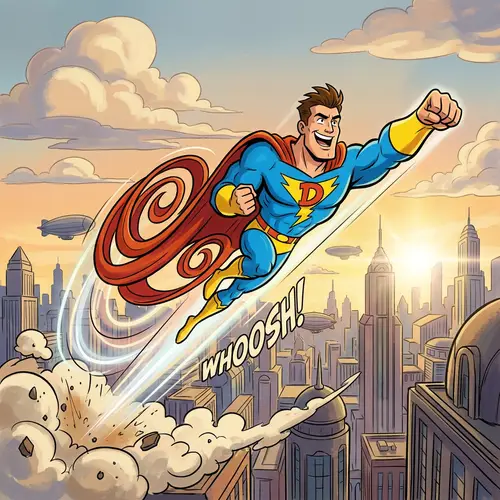 Exuberant Superhero in Mid-Flight | Captivating Animation Sequence