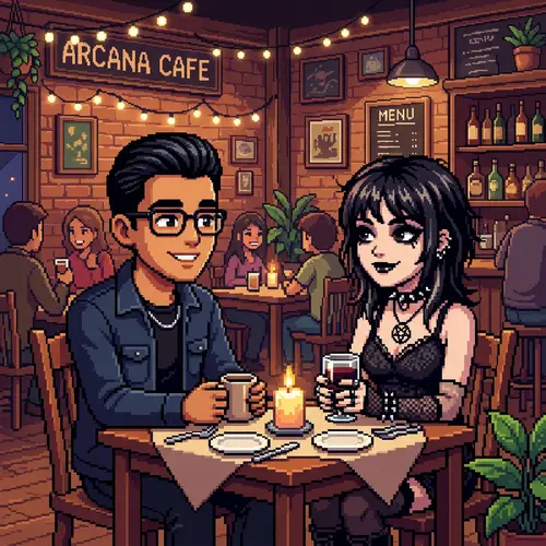 Pixel Art Date Scene: Guy Meets Goth Girl