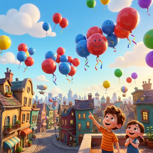 Whimsical Pixar Animation: Floating Colorful Balls