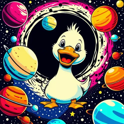 Silly Duck in Space: Bright Planets, Dark Hole - Pop Art Style