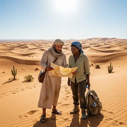 Lost Souls in Desert: Stirring Image of a Middle-Eastern Man and Black Woman