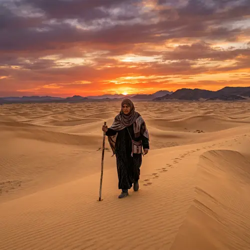 Middle-Eastern Woman Journeying Through Vast Desert