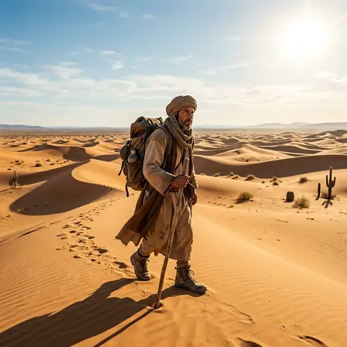 Solitary Traveler Trekking Across Vast Desert Landscapes