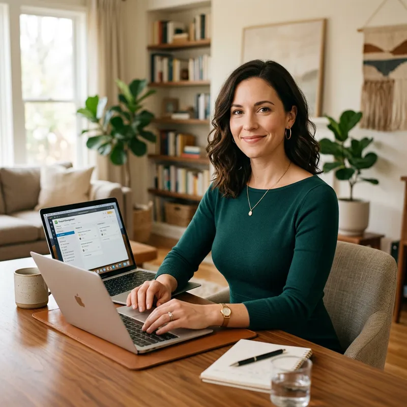 Elegant Woman at Laptop: Modern Lifestyle Look Elegant Woman at Laptop: Modern Lifestyle Look