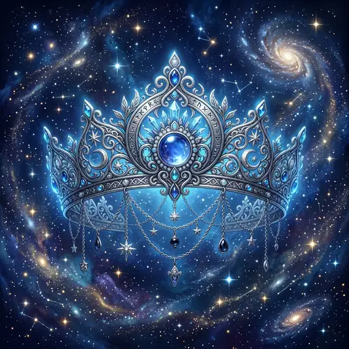 Mystical Silver Diadema Crown on Cosmic Background