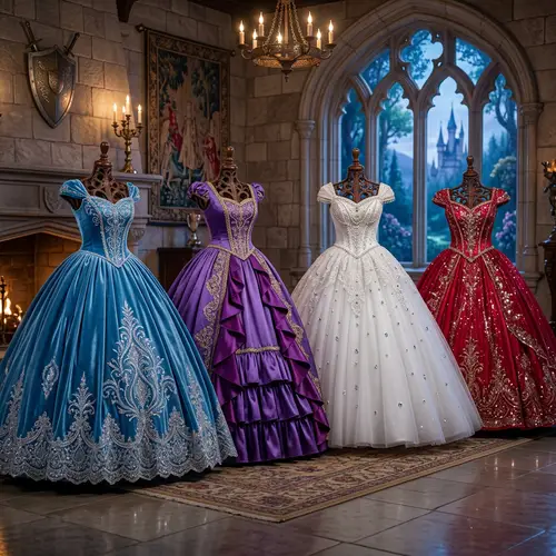Fantasy Princess Dresses: Cerulean, Purple, White & Red