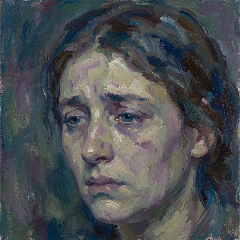 Emotive Depression Impressionism Face | Melancholy Artwork