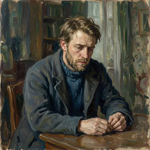Emotional Impressionist Painting of Caucasian Male Struggling with Depression