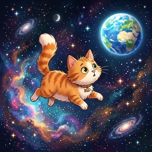 Cartoon Cat in Space: A Cosmic Adventure