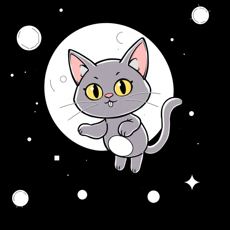 Cartoon Cat in Space - Line Drawing Art Cartoon Cat in Space - Line Drawing Art