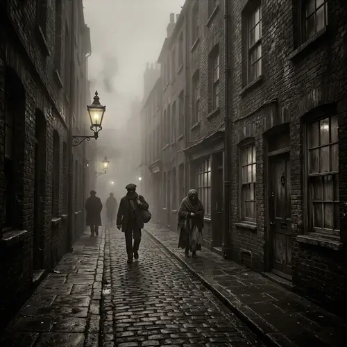 Victorian Era Foggy Alley in East End London