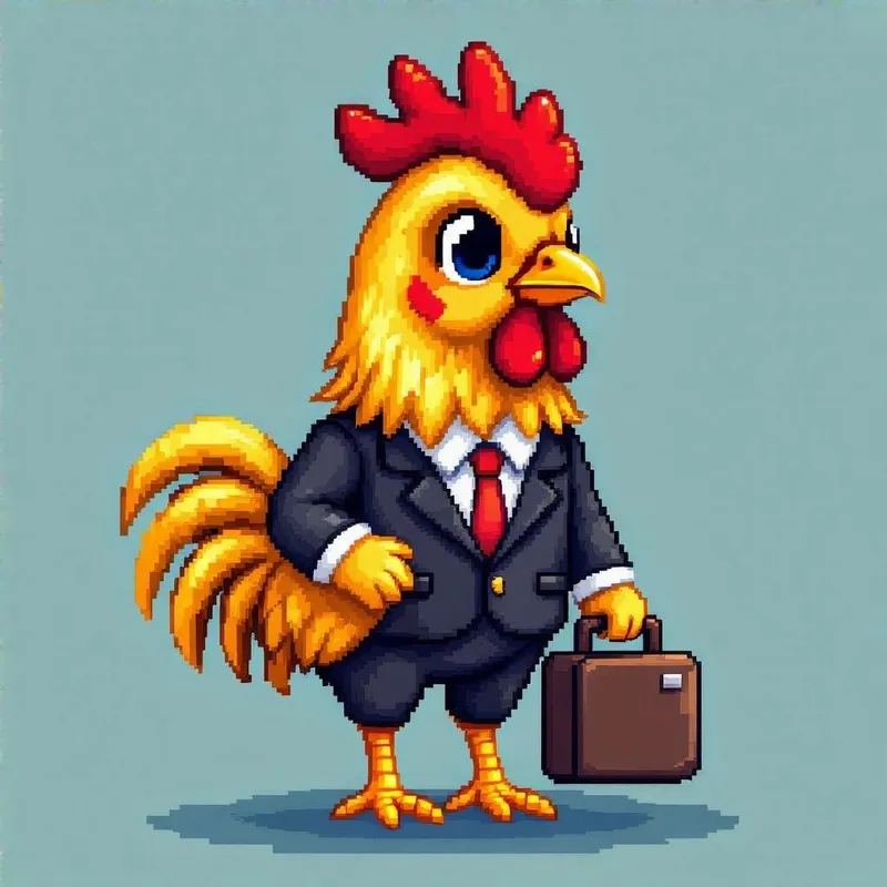 Cute Golden Rooster Pixel Art in 64-Bit