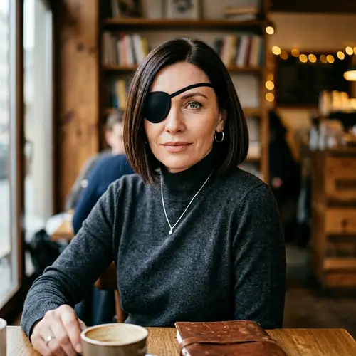 Middle-Aged Woman with Bob Haircut and Eyepatch