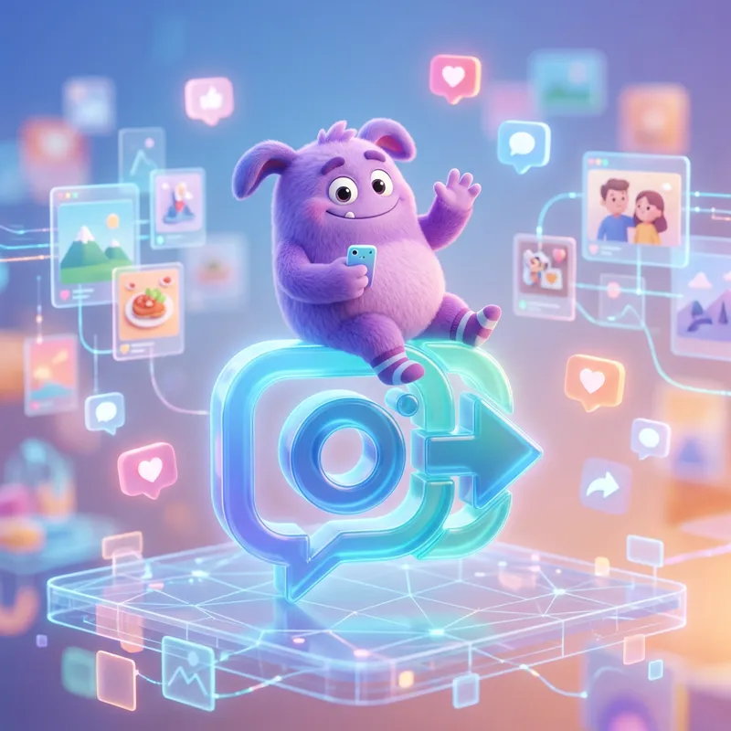 Animated Character Sitting on Instagram Logo - 3D Illustration