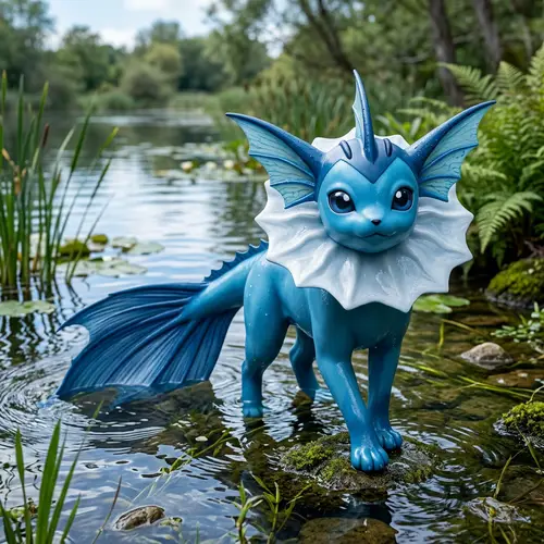 Vaporeon: Elegant Aquatic Creature with Vibrant Blue Body