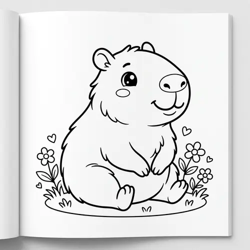 Kawaii Capybara Coloring Page: Simple Line Art